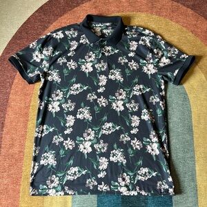 A&F Soft Air Knit Polo, size S, navy floral pattern.